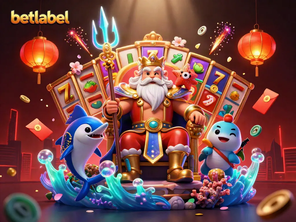 Experience thrilling moments with BetLabel in this vibrant casino illustration packed with games.